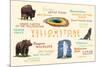Yellowstone National Park - Typography and Icons-Lantern Press-Mounted Premium Giclee Print