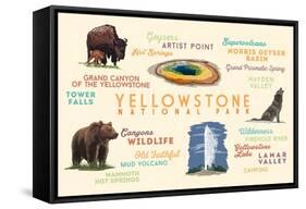 Yellowstone National Park - Typography and Icons-Lantern Press-Framed Stretched Canvas