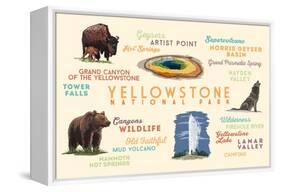 Yellowstone National Park - Typography and Icons-Lantern Press-Framed Stretched Canvas