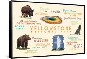 Yellowstone National Park - Typography and Icons-Lantern Press-Framed Stretched Canvas