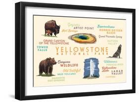 Yellowstone National Park - Typography and Icons-Lantern Press-Framed Art Print