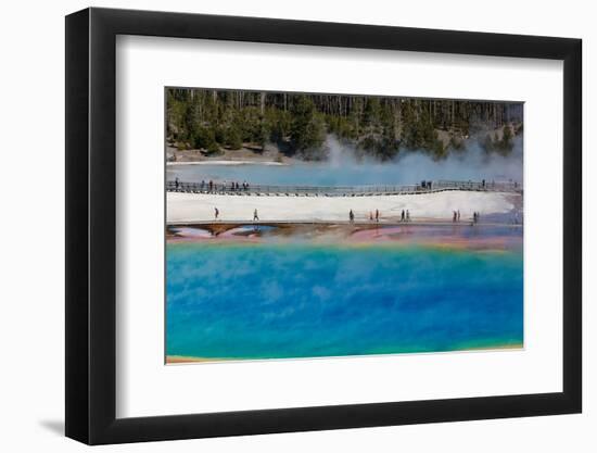 Yellowstone National Park, USA, Wyoming. Grand Prismatic Spring with tourist.-Jolly Sienda-Framed Photographic Print