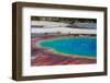 Yellowstone National Park, USA, Wyoming. Grand Prismatic Spring with tourist.-Jolly Sienda-Framed Photographic Print