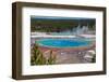 Yellowstone National Park, USA, Wyoming. Grand Prismatic Spring with tourist.-Jolly Sienda-Framed Photographic Print