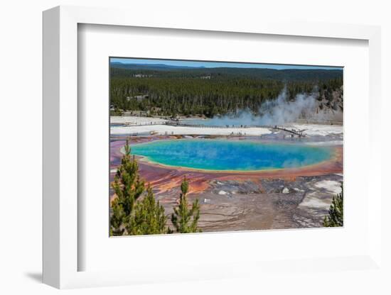 Yellowstone National Park, USA, Wyoming. Grand Prismatic Spring with tourist.-Jolly Sienda-Framed Photographic Print