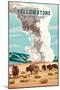 Yellowstone National Park, Wyoming - Painterly National Park Series - Bison and Geyser-Lantern Press-Mounted Art Print