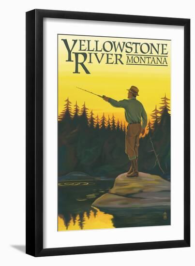 Yellowstone River, Montana - Fly Fishing Scene-Lantern Press-Framed Art Print