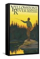 Yellowstone River, Montana - Fly Fishing Scene-Lantern Press-Framed Stretched Canvas