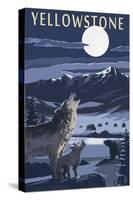 Yellowstone - Wolves and Full Moon-Lantern Press-Stretched Canvas