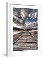 Yellowstone, Wyoming: a Wooden Path Going Through Norris Geyser Basin on a Cloudy Sunset-Brad Beck-Framed Photographic Print