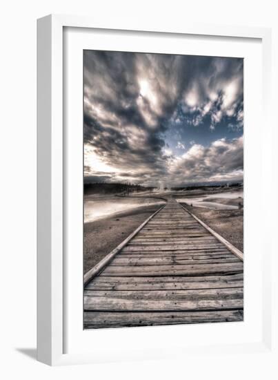 Yellowstone, Wyoming: a Wooden Path Going Through Norris Geyser Basin on a Cloudy Sunset-Brad Beck-Framed Photographic Print