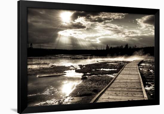 Yellowstone, Wyoming: a Wooden Path Going Through Norris Geyser Basin on a Cloudy Sunset-Brad Beck-Framed Photographic Print