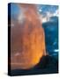 Yelowstone, Wy: White Dome Geyser Erupting with the Sun Setting Behind It-Brad Beck-Stretched Canvas