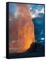 Yelowstone, Wy: White Dome Geyser Erupting with the Sun Setting Behind It-Brad Beck-Framed Stretched Canvas