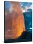 Yelowstone, Wy: White Dome Geyser Erupting with the Sun Setting Behind It-Brad Beck-Stretched Canvas