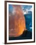 Yelowstone, Wy: White Dome Geyser Erupting with the Sun Setting Behind It-Brad Beck-Framed Photographic Print