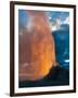 Yelowstone, Wy: White Dome Geyser Erupting with the Sun Setting Behind It-Brad Beck-Framed Photographic Print