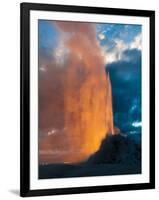 Yelowstone, Wy: White Dome Geyser Erupting with the Sun Setting Behind It-Brad Beck-Framed Photographic Print