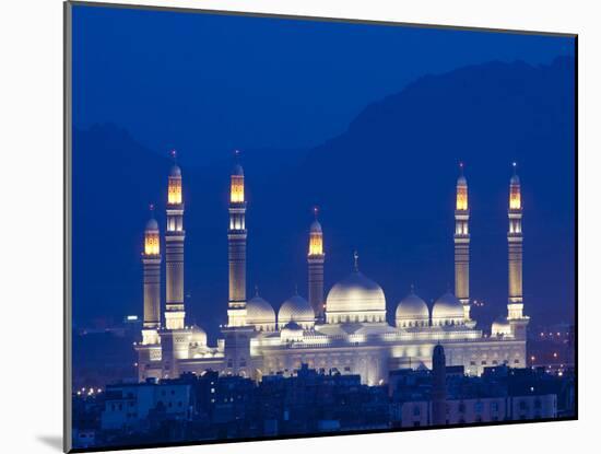 Yemen, Sana'A, Al-Saleh Mosque at Dusk-Nick Ledger-Mounted Photographic Print