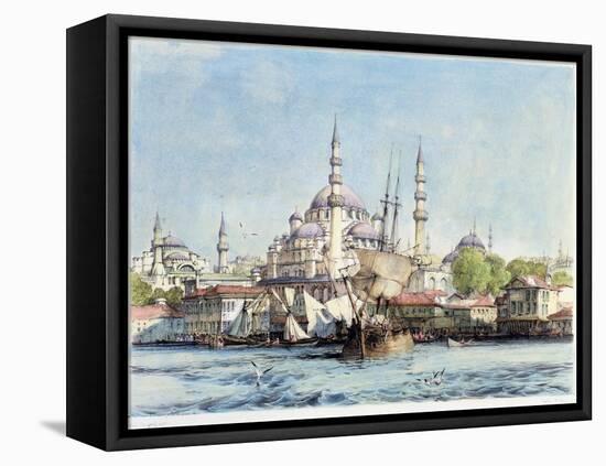 Yeni Jami and St. Sophia, Golden Horn, Plate 9, Illustrations of Constantinople, Engraved Pub. 1838-John Frederick Lewis-Framed Stretched Canvas