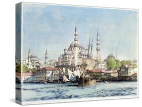 Yeni Jami and St. Sophia, Golden Horn, Plate 9, Illustrations of Constantinople, Engraved Pub. 1838-John Frederick Lewis-Stretched Canvas
