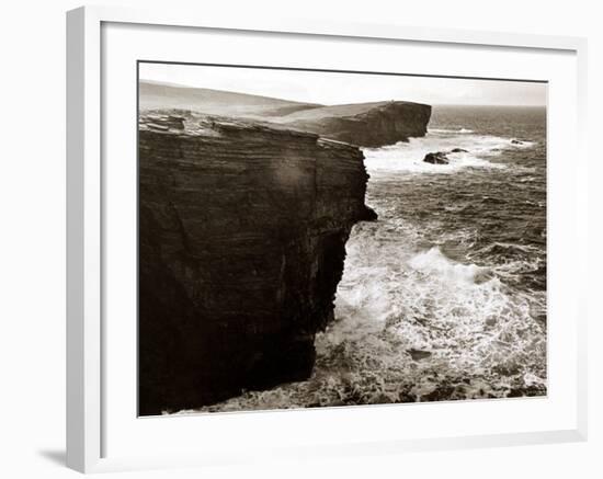 Yesneby Point - Rough Sea Cliffs Waves Crashing Into the Base of the Cliff Water Ocean-null-Framed Photographic Print