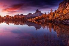 Amazing Autumn Nature Landscape. Scenic Image of Famous Federa Lake in Dolomites Alps during Sunset-Yevhenii Chulovskyi-Photographic Print