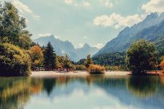 Impressively Beautiful Fairy-Tale Mountain Lake in Austrian Alps. Breathtaking Scene. Panoramic Vie-Yevhenii Chulovskyi-Framed Stretched Canvas