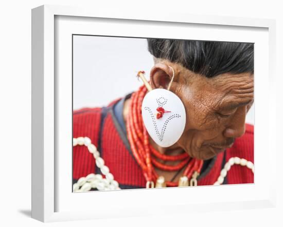 Yimchunger Tribesman With Earring, Nagaland, N.E. India-Peter Adams-Framed Photographic Print