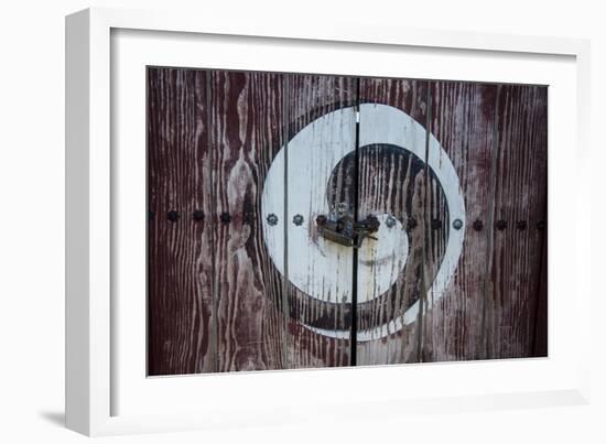 Yin and Yang Sign on a Door, Fortress of Suwon, UNESCO World Heritage Site, South Korea, Asia-Michael-Framed Photographic Print