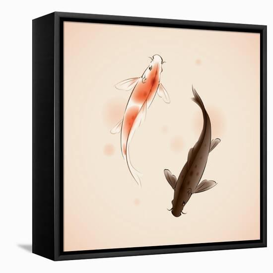Yin Yang Koi Fishes In Oriental Style Painting-ori-artiste-Framed Stretched Canvas