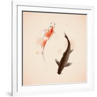 Yin Yang Koi Fishes In Oriental Style Painting-ori-artiste-Framed Art Print