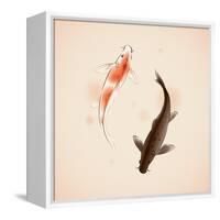 Yin Yang Koi Fishes In Oriental Style Painting-ori-artiste-Framed Stretched Canvas