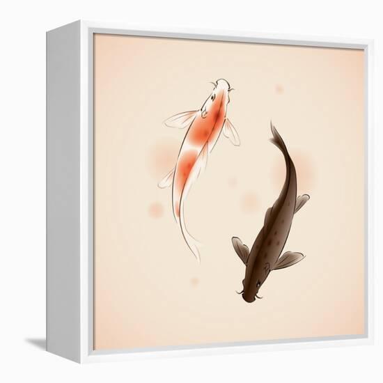 Yin Yang Koi Fishes In Oriental Style Painting-ori-artiste-Framed Stretched Canvas