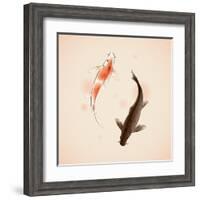 Yin Yang Koi Fishes In Oriental Style Painting-ori-artiste-Framed Art Print