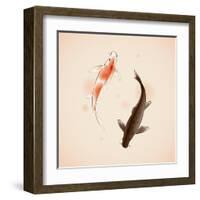 Yin Yang Koi Fishes In Oriental Style Painting-ori-artiste-Framed Art Print
