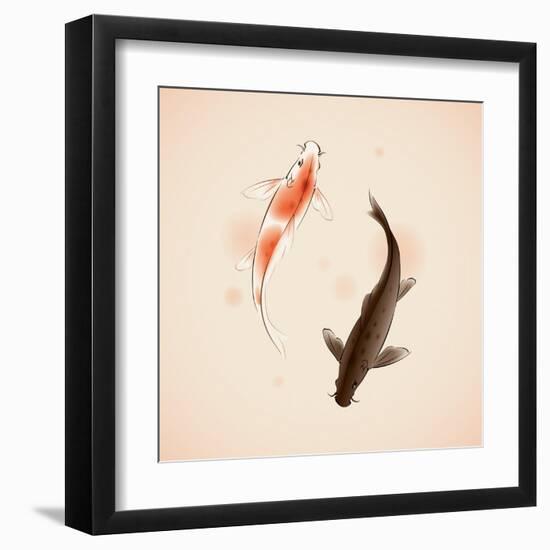 Yin Yang Koi Fishes In Oriental Style Painting-ori-artiste-Framed Art Print