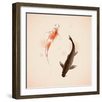 Yin Yang Koi Fishes In Oriental Style Painting-ori-artiste-Framed Art Print