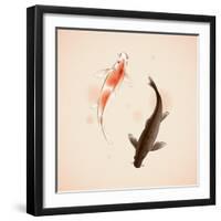 Yin Yang Koi Fishes In Oriental Style Painting-ori-artiste-Framed Art Print