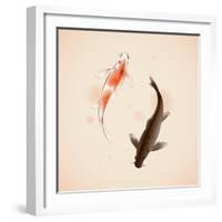 Yin Yang Koi Fishes In Oriental Style Painting-ori-artiste-Framed Art Print