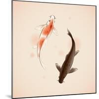 Yin Yang Koi Fishes In Oriental Style Painting-ori-artiste-Mounted Art Print