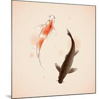 Yin Yang Koi Fishes In Oriental Style Painting-ori-artiste-Mounted Art Print