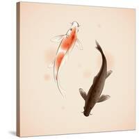 Yin Yang Koi Fishes In Oriental Style Painting-ori-artiste-Stretched Canvas
