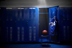 Basketball Locker Room with Spotlight on the Ball and Locker-yobro-Photographic Print