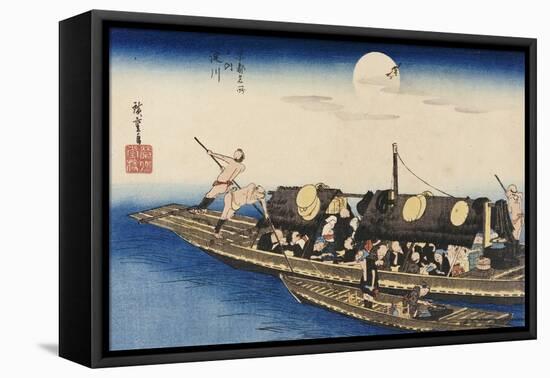 Yodo River-Ando Hiroshige-Framed Stretched Canvas