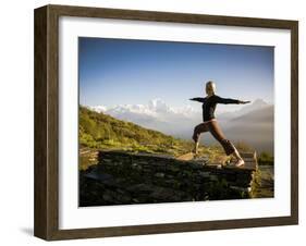 Yoga  in the Morning Sun Upon Poon Hill Along the  Anapurna Circuit - Ghorepani, Nepal-Dan Holz-Framed Photographic Print