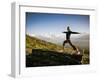 Yoga  in the Morning Sun Upon Poon Hill Along the  Anapurna Circuit - Ghorepani, Nepal-Dan Holz-Framed Photographic Print