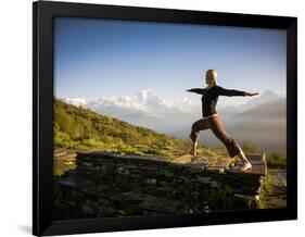 Yoga  in the Morning Sun Upon Poon Hill Along the  Anapurna Circuit - Ghorepani, Nepal-Dan Holz-Framed Photographic Print