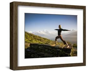 Yoga  in the Morning Sun Upon Poon Hill Along the  Anapurna Circuit - Ghorepani, Nepal-Dan Holz-Framed Photographic Print