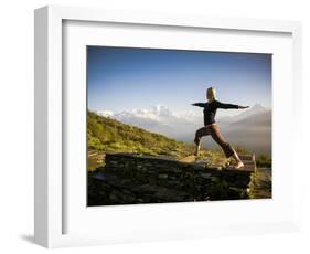 Yoga  in the Morning Sun Upon Poon Hill Along the  Anapurna Circuit - Ghorepani, Nepal-Dan Holz-Framed Photographic Print